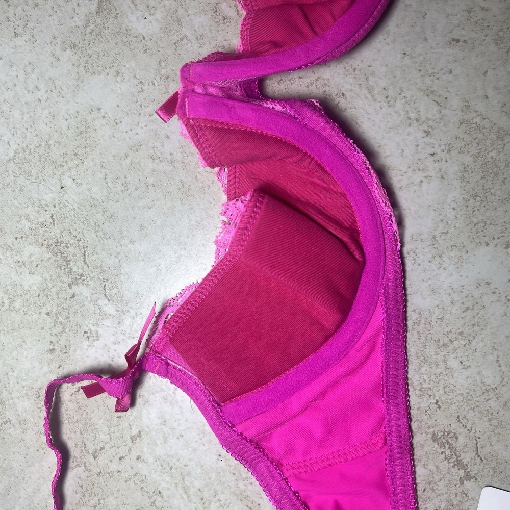 NWT iEFiEL Pink Lace Balconette Underwire Bra Lingerie Size XL Unlined Floral - Picture 4 of 6